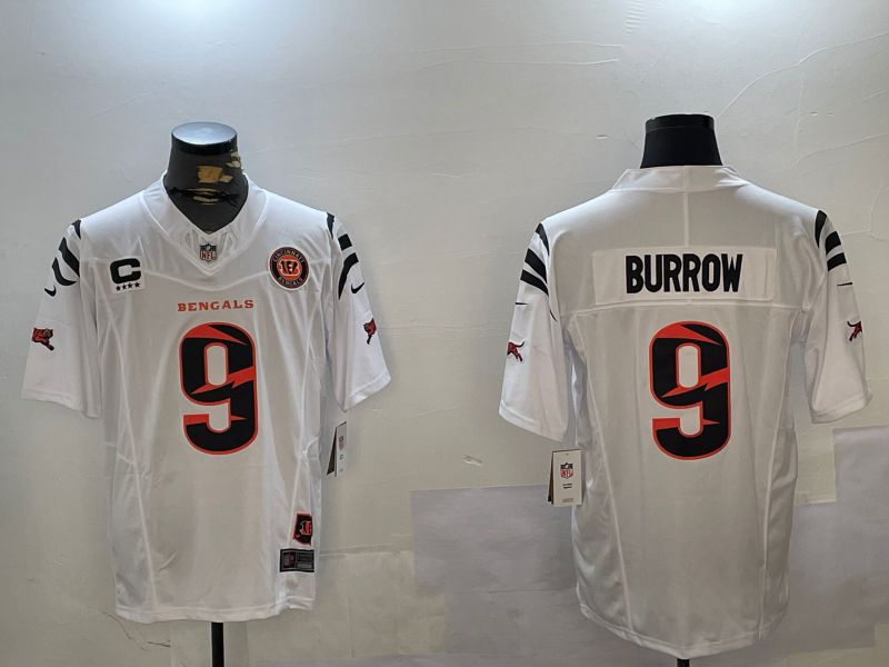 Men Cincinnati Bengals #9 Burrow White Throwback three generations 2024 Nike Limited NFL Jersey style 2->cincinnati bengals->NFL Jersey